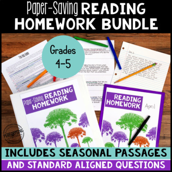 Preview of Paper Saving Reading Homework/Reading Test Prep for 4th & 5th YEAR LONG BUNDLE