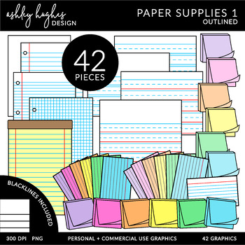 Preview of Paper Supplies Clipart 1 - Outlined