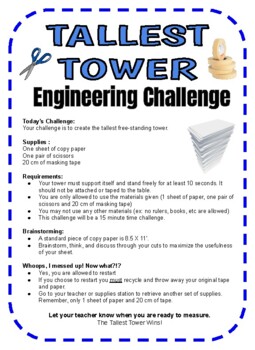 Preview of Paper TALLEST TOWER Stem Engineering Science Challenge