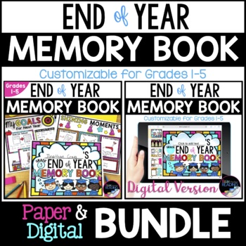 Preview of End of Year Memory Books Paper & Digital Google Slides First through Fifth Grade