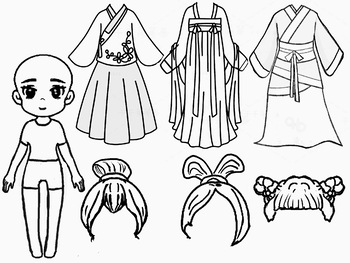 Preview of Paper doll with traditional Chinese costume and hair style
