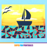 Paper mosaic boat scene