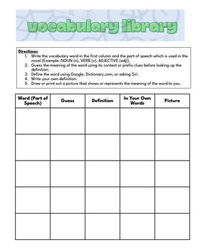 Preview of Paperboy Unit (Vince Vawter): Vocabulary Library Resource
