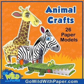Preview of Papercraft Animal Model BUNDLE | 26 Zoo Animal Craft Templates