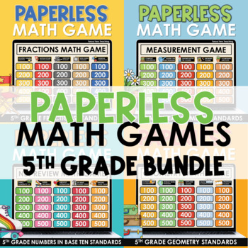 Preview of Paperless 5th Grade Math Games BUNDLE | Math Test Prep | Spiral Review