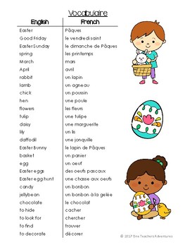 Pâques - French Easter-Themed Vocabulary Activities and Quiz (Grade 4-7)