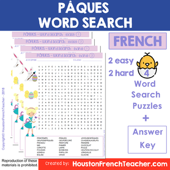 Preview of French Easter Pâques Word Search (wordsearch) Activity