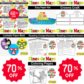 Preview of Paquete Cinco de Mayo para K-2: lectura, manualidades, colorear y más