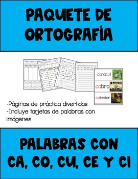 Preview of Paquete de ortografía- Palabras con ca, co, cu, ce y ci