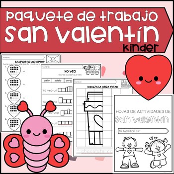 Preview of Paquete de trabajo de San Valentin KINDER| Valentine's Day Kinder Worksheets