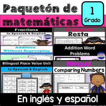 Preview of Paqueton de matematicas en ingles y espanol - primer grado DISTANCE LEARNING