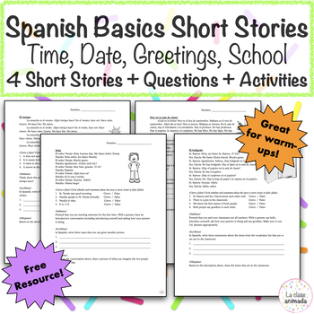 Preview of Spanish Basics Novice Short Stories | Comprehension Passages | FREE DOWNLOAD!