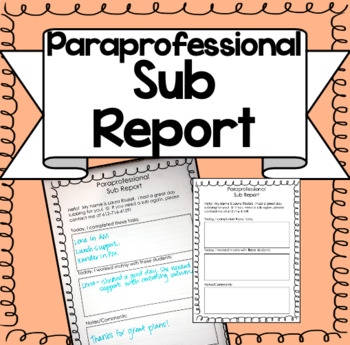 Preview of Para Substitute Daily Report {Subbing for a Paraprofessional!}