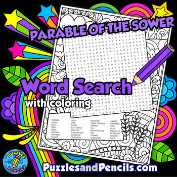 Preview of Parable of the Sower Word Search Puzzle Activity & Coloring | Parables of Jesus