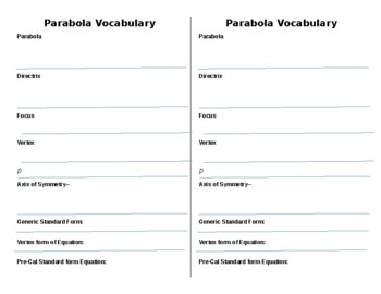 Preview of Parabola Vocabulary