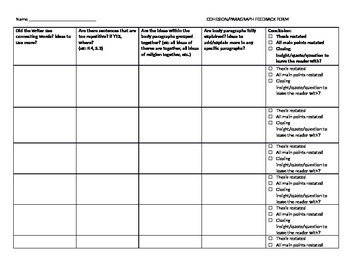 Paragraph Cohesion Revision Form by Mrs Gina Katz | TPT