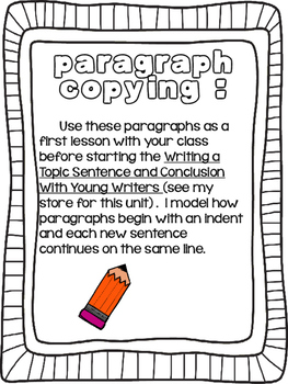 Paragraph Copying-a mini lesson to begin writing paragraphs | TpT
