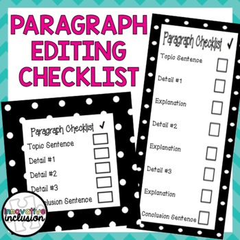 Preview of Paragraph Editing Checklist | Self-Assessment Writing Tool