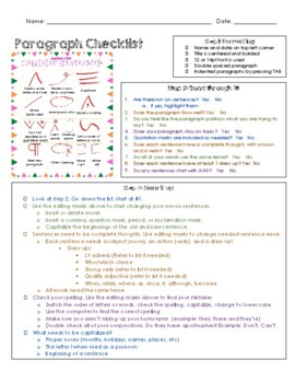 Preview of Paragraph Editing Checklist with Proofreading Mark Cheat Sheet