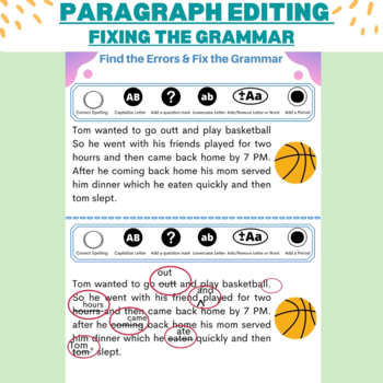 Preview of Paragraph Editing Correcting the Grammar | Writing Reading Language Worksheet