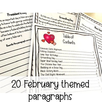 February Writing: Paragraph Editing Worksheets for Grades 4-5 by LMB