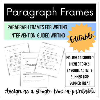 Preview of Paragraph Frames using Sentence Stems- Guided Writing, Intervention, Special ED