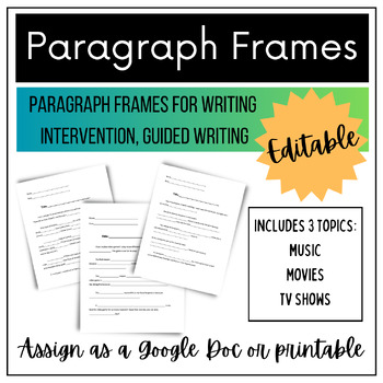 Preview of Paragraph Frames using Sentence Stems- Guided Writing, Intervention, Special ED