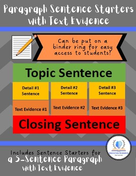 Preview of Paragraph Sentence Starters with Textual Evidence