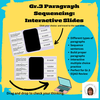 Preview of Paragraph Sequencing Grade 3: Interactive Google Slide Activity-EQAO
