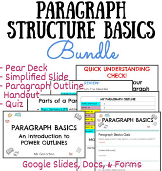 Preview of Paragraph Structure Basics Bundle (includes Pear Deck, Slide, Quiz, and Handout)
