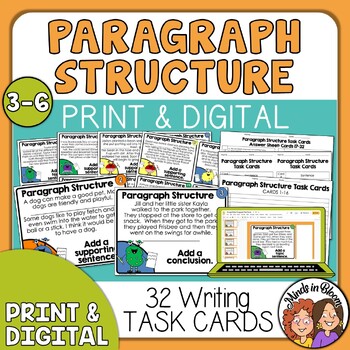 Preview of Paragraph Structure Task Cards- Multiple Choice & Short Answer | Print & Digital