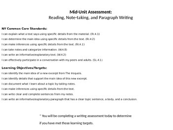 Preview of Reading, Note-taking, and Paragraph Writing / Mid-Unit assessment