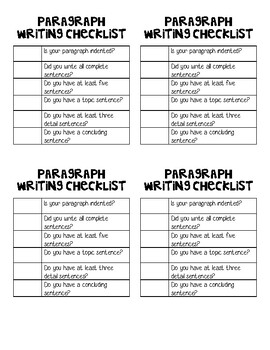 Preview of Paragraph Writing Checklist