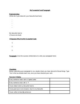 My Favourite Food: Paragraph Writing + Checklist by Infa's Teaching Corner