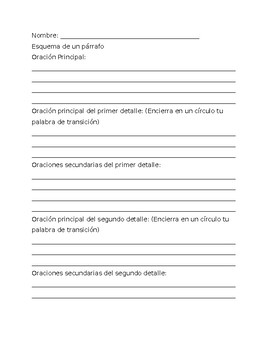 Preview of Paragraph Writing Outline in Spanish/ Esquema para un parrafo