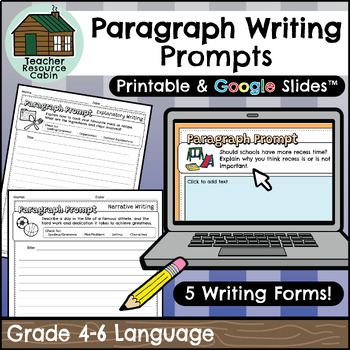 Paragraph Writing Prompts - 5 Different Writing Forms (Grades 4-6 Language)