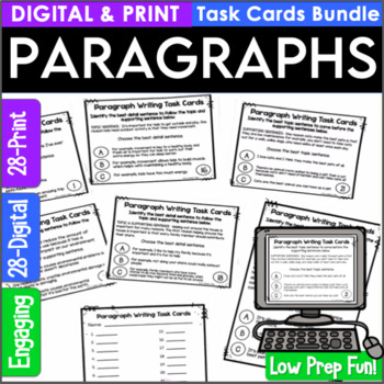 Preview of Paragraph Writing Task Card Bundle - Digital and Printable Task Cards