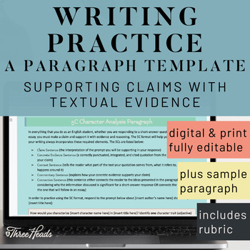 Preview of Paragraph Writing Template - Practice w/ Claims & Evidence Middle & High School