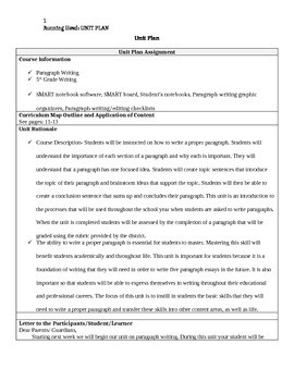 Preview of Paragraph Writing Unit Plan