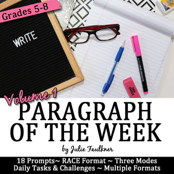 Preview of Paragraph of the Week Writing Prompts Middle School Set 1, Traditional & Digital