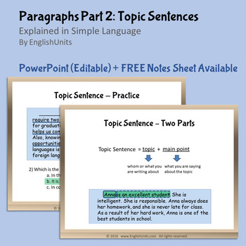 Preview of Paragraphs Part 2: Topic Sentences (Editable PPT)