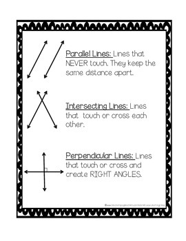 Preview of Parallel, Intersecting, and Perpendicular Visual Aid and Practice Worksheet