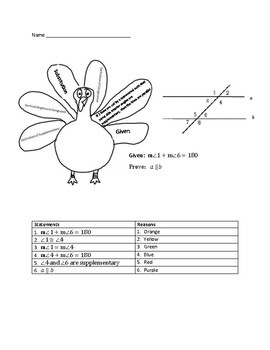 Preview of Parallel Line Proofs for Thanksgiving