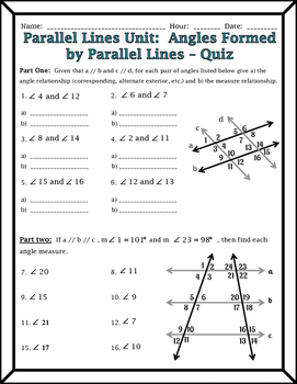 Parallel Lines  Angles Formed by Parallel Lines and Transversals Quiz