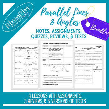 Preview of Parallel Lines & Angles Unit - 4 lessons w/quizzes, reviews & tests