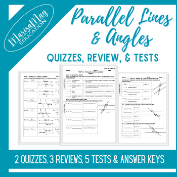 Preview of Parallel Lines & Angles Unit Assessments - 2 quizzes, 3 reviews & 5 tests