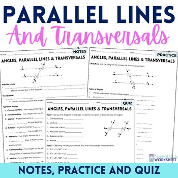 Preview of Parallel Lines Cut By A Transversal Notes and Practice