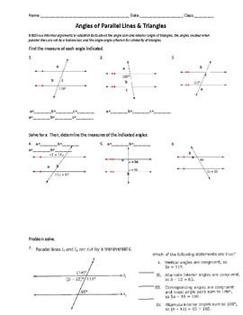 Preview of Parallel Lines Cut by Transverals, and Interior and Exterior Angles in Triangles