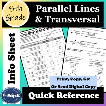 Preview of Parallel Lines Cut by a Transversal | 8th Grade Math Quick Reference Sheet