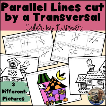 Preview of Parallel Lines Cut by a Transversal Color by Number Halloween Activity